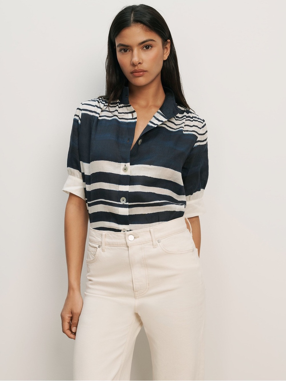 Veronica Beard Hollandale Button-Down Shirt Navy White Sz 8 MSRP $398 NWT